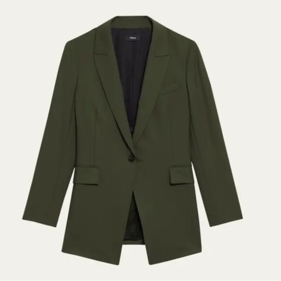 Theory Etiennette Wool Blazer in Dark Olive Size 0